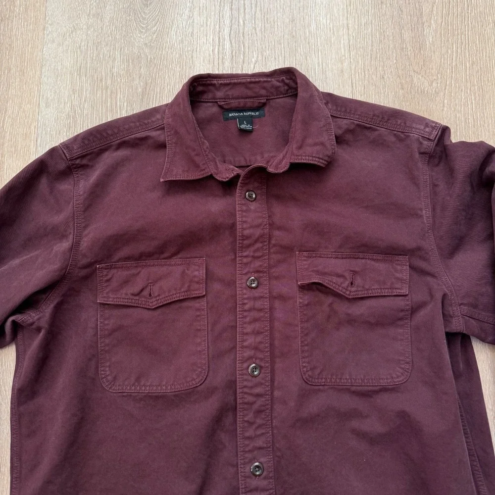 Banana Republic‎ Shirt Mens L Burgundy Button Down Utility Pockets Heavyweight